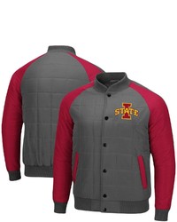 Colosseum Charcoalcardinal Iowa State Cyclones 1940s Bomber Raglan Full Snap Jacket At Nordstrom