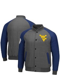 Colosseum Charcoalnavy West Virginia Mountaineers 1940s Bomber Raglan Full Snap Jacket At Nordstrom