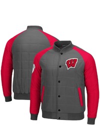 Colosseum Charcoalred Wisconsin Badgers 1940s Bomber Raglan Full Snap Jacket At Nordstrom
