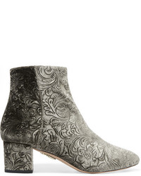 Aquazzura Baroque Embossed Velvet Ankle Boots Gray