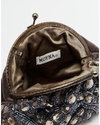 Moyna Velvet Vintage Style Clutch Bag With Gems Beading