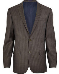 River Island Brown Stripe Slim Suit Jacket