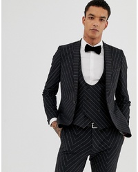 Twisted Tailor Super Skinny Suit Jacket In Cut And Sew Pinstripe