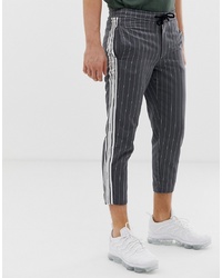 Siksilk Cropped Trousers In Grey Pinstripe With