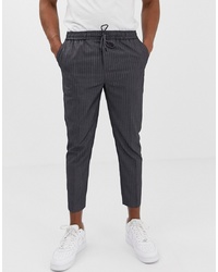 New Look Slim Fit Cropped Trousers In Grey Pinstripe