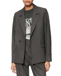 Charcoal Vertical Striped Double Breasted Blazer