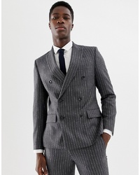 MOSS BROS Moss London Skinny Double Breasted Suit Jacket In Wool Mix Stripe