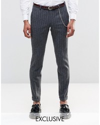 Noose Monkey Super Skinny Pants In Pinstripe With Turn Up