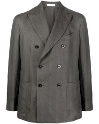Charcoal Vertical Striped Linen Double Breasted Blazer