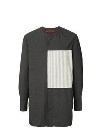 Charcoal Vertical Striped Linen Long Sleeve Shirt