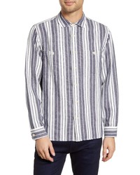 WAX LONDON Whiting Stripe Cotton Linen Button Up Shirt