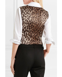 Dolce & Gabbana Pinstriped Wool Blend And Leopard Print Satin Vest Gray