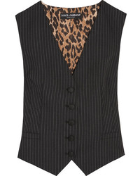 Dolce & Gabbana Pinstriped Wool Blend And Leopard Print Satin Vest Gray