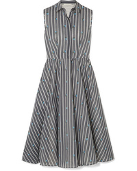 Jason Wu Collection Embroidered Striped Cotton And Midi Dress
