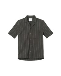 LES DEUX Leland Stripe Short Sleeve Organic Cotton Button Up Shirt In Ravenash Rose At Nordstrom