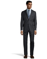 Hickey Freeman Charcoal And Sky Blue Pinstripe Worsted Wool 2 Button Milburn Ii Suit With Flat Front Pants