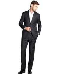 Hickey Freeman Charcoal Pinstripe Wool Two Button Milburn Suit With Flat Front Pants