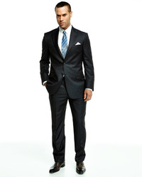 Hickey Freeman Pinstripe Two Button Wool Suit Charcoal