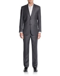 Saks Fifth Avenue BLACK Regular Fit Tonal Striped Woolsilk Suit