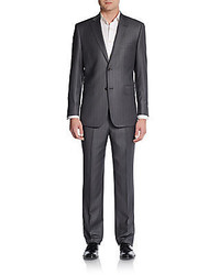 Saks Fifth Avenue BLACK Regular Fit Tonal Striped Woolsilk Suit