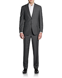 Saks Fifth Avenue BLACK Slim Fit Wool Dobby Stripe Suit
