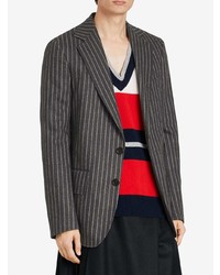 Burberry Pinstriped Wool Blend Twill Tailored Jacket