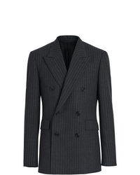 Charcoal Vertical Striped Wool Double Breasted Blazer