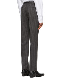 Saint Laurent Grey Black Virgin Wool Striped Trousers