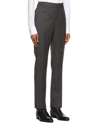 Saint Laurent Grey Black Virgin Wool Striped Trousers
