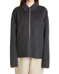 Charcoal Vertical Striped Wool Harrington Jacket