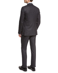 Isaia Super 160s Wool Birdseye Stripe Two Piece Suit Gray