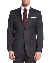 Giorgio Armani Wall St Wide Stripe Wool Suit Gray