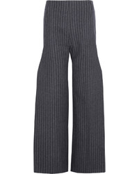 Charcoal Vertical Striped Wool Wide Leg Pants
