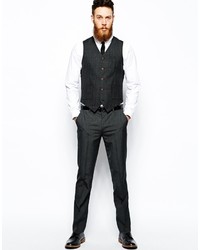 Asos Brand Slim Vest In Gray Dogstooth