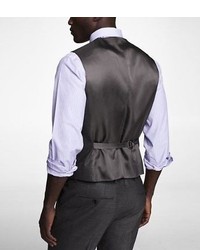Express Dark Grey Plaid Suit Vest 5 Buttons Back Buckle Four Chest Pocket
