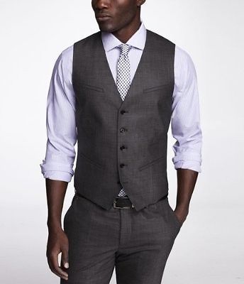Express Dark Grey Plaid Suit Vest 5 Buttons Back Buckle Four Chest ...