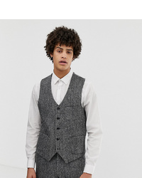 Noak Slim Fit Harris Tweed Waistcoat In Grey