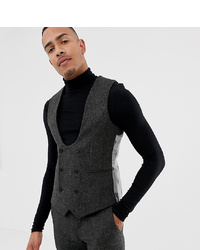 Twisted Tailor Super Skinny Waistcoat In Charcoal Donegal Tweed