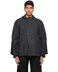 3MAN Black Pleated Button Hoodie