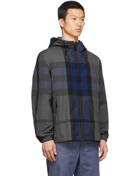 Burberry Blue Grey Check Hooded Jacket