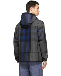 Burberry Blue Grey Check Hooded Jacket
