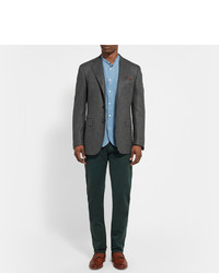 Canali Grey Basketweave Wool And Cashmere Blend Blazer