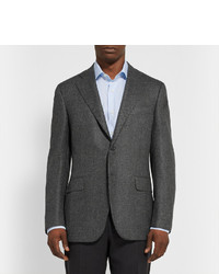 Canali Grey Basketweave Wool And Cashmere Blend Blazer