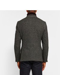 Etro Grey Slim Fit Knitted Wool Silk And Cotton Blend Blazer