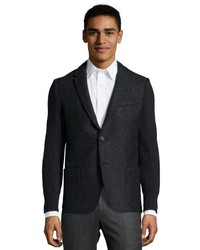 Fendi Grey Wool Two Button Knit Sleeve Blazer