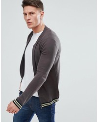ASOS DESIGN Knitted Bomber Jacket In Grey With Tipping
