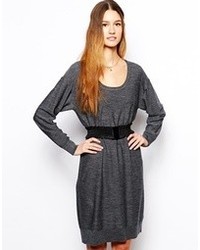 Sonia Rykiel Sonia By Dress In Wool With Elastic Belt Pepper Gray