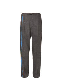 Dunhill Wide Leg Striped Houndstooth Wool Drawstring Trousers