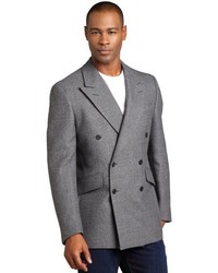 Prada Ardesia Grey Wool Blend Tweed Woven Double Breasted Blazer