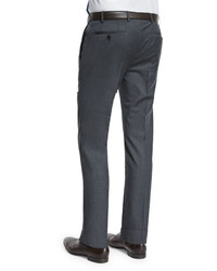 Armani Collezioni Basic Flat Front Wool Trousers Charcoal
